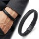 Siyah El Örgüsü Deri Çelik Kilitli Erkek Bileklik Siyah El Örgüsü Deri Çelik Kilitli Erkek Bileklik