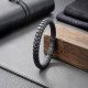 Modern Erkek Hasır Örgü Paslanmaz Çelik + Doğal Deri Bileklik