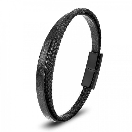 Siyah El Örgüsü Deri Erkek Bileklik Siyah El Örgüsü Deri Erkek Bileklik