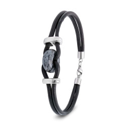 Siyah Jasper Doğal Taşlı Deri Ve Çelik Bileklik