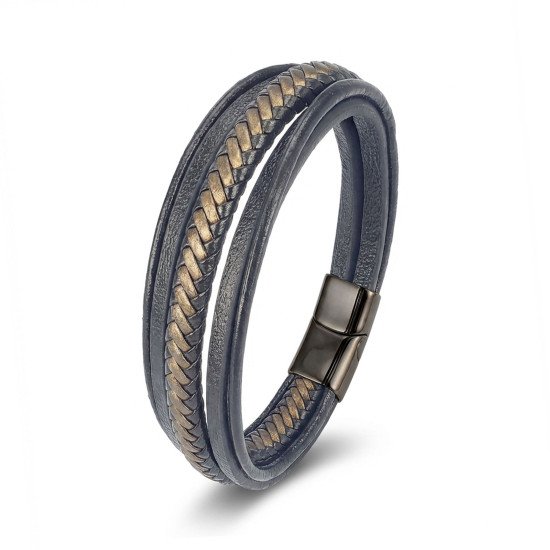 Siyah Kahve Çoklu Deri Erkek Bileklik