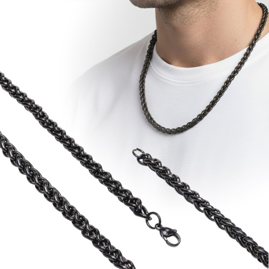 siyah çelik zincir erkek kolye 6mm