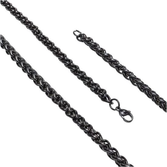 siyah çelik zincir erkek kolye 6mm