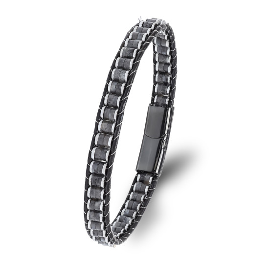 Spektrolit Hematit Çelik Örgülü Deri Erkek Bileklik