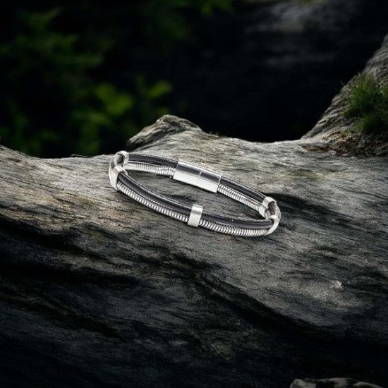 spiral çelik zincir deri erkek bileklik spiral çelik zincir ve deri erkek bileklik