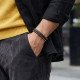 Siyah El Örgüsü Deri ve Sarı Damla Çelik Erkek Bileklik