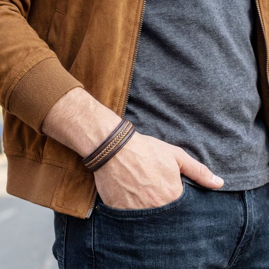 Caseras Aksesuar - Taba Kahve Çoklu Deri Bileklik Kahverengi çoklu deri maskülen erkek bileklik