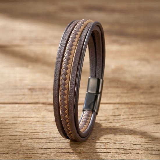 Caseras Aksesuar - Taba Kahve Çoklu Deri Bileklik Kahverengi çoklu deri maskülen erkek bileklik