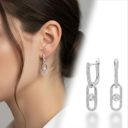 Casera's Taş Detaylı Zincir Sallantılı VIP Küpe Beyaz-Sarı 3335KKUV007