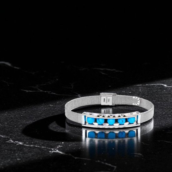 Turkuaz Taş ve Paslanmaz Çelik Erkek Bileklik