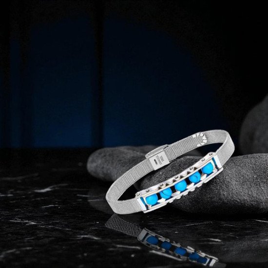 Turkuaz Taş ve Paslanmaz Çelik Erkek Bileklik