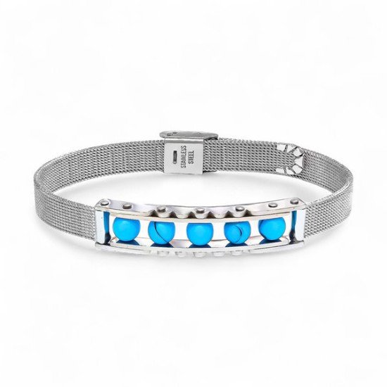 Turkuaz Taş ve Paslanmaz Çelik Erkek Bileklik