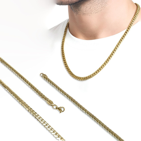 Yassı yılan sırtı desenli çelik erkek kolye