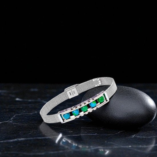 Yeşil Akik ve Paslanmaz Çelik Erkek Bileklik
