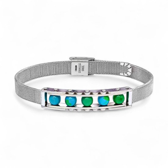 Yeşil Akik ve Paslanmaz Çelik Erkek Bileklik