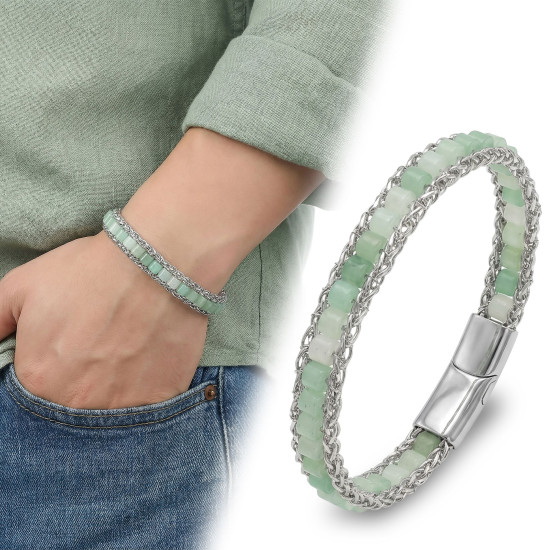 Yeşil Aventurin Doğal Taşlı Hasır Örgü Zincir Çelik Erkek Bileklik Yeşil Aventurin Doğal Taşlı Hasır Örgü Zincir Çelik Erkek Bileklik