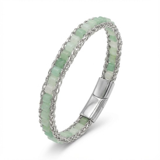 Yeşil Aventurin Doğal Taşlı Hasır Örgü Zincir Çelik Erkek Bileklik Yeşil Aventurin Doğal Taşlı Hasır Örgü Zincir Çelik Erkek Bileklik