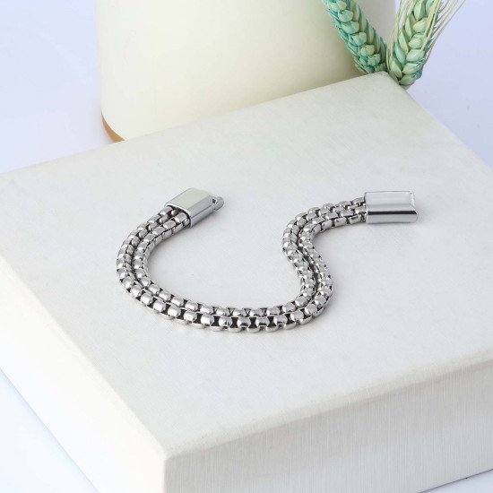 Çiftli Zincir Çelik Erkek Bileklik