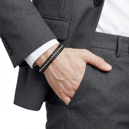 Tek Zincir Çelik & Deri Bileklik – Maskülen Tasarım