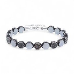 Zirkon Taşlı Ayarlanabilir Hematit Çelik Bileklik