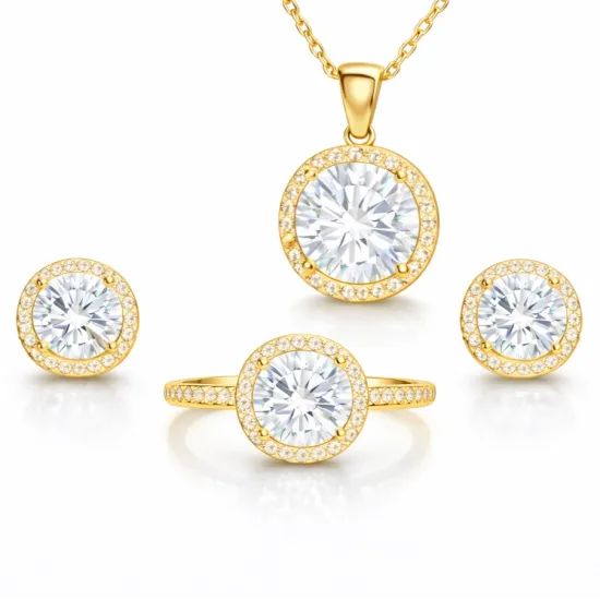 Gümüş Gold Yuvarlak Montür Tek Taş Kadın Set