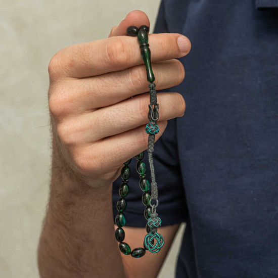 Gümüş Kazaz Püsküllü Yeşil Sıkma Kehribar Tesbih Gümüş Kazaz Püsküllü Yeşil Sıkma Kehribar Tesbih