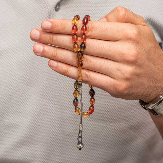 Gümüş Top Kazaz Püsküllü Sıkma Kehribar Tesbih Gümüş Top Kazaz Püsküllü Sıkma Kehribar Tesbih