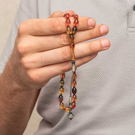 Gümüş Top Kazaz Püsküllü Sıkma Kehribar Tesbih Gümüş Top Kazaz Püsküllü Sıkma Kehribar Tesbih