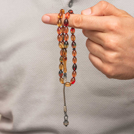 Gümüş Top Kazaz Püsküllü Sıkma Kehribar Tesbih Gümüş Top Kazaz Püsküllü Sıkma Kehribar Tesbih