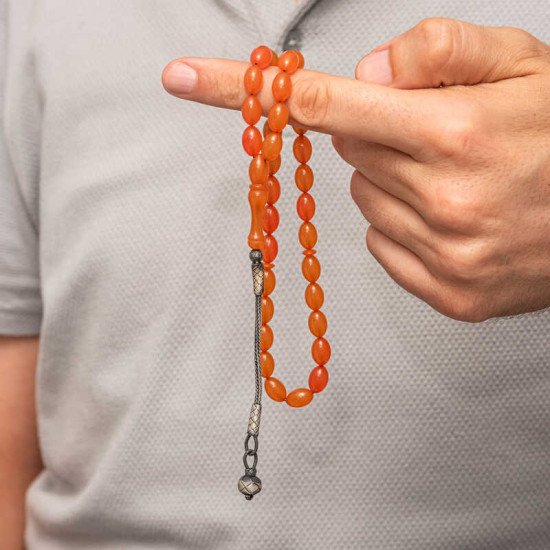 Gümüş Kazaz Püsküllü Sıkma Kehribar Tesbih