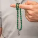 Gümüş Yeşil Kazaz Püsküllü Sıkma Kehribar Tesbih
