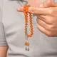 Gümüş Püsküllü Turuncu Yuvarlak Sıkma Kehribar Tesbih