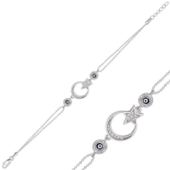 Gümüş Ay Yıldız Nazar Bayan Bileklik Gümüş Ay Yıldız Nazar Bayan Bileklik