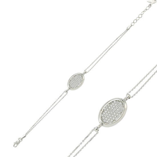 Gümüş Oval Beyaz Taşlı Bayan Bileklik Gümüş Oval Beyaz Taşlı Bayan Bileklik