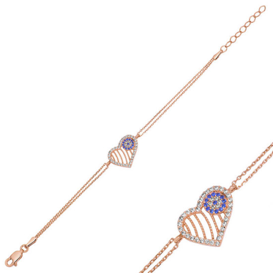 Gümüş Rose Nazarlı Kalp Bayan Bileklik Gümüş Rose Nazarlı Kalp Bayan Bileklik