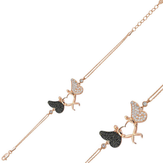 Gümüş Rose Kalpli Melek Bayan Bileklik Gümüş Rose Kalpli Melek Bayan Bileklik