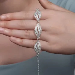 Gümüş Zarif Yaprak Telkari Kadın Bileklik