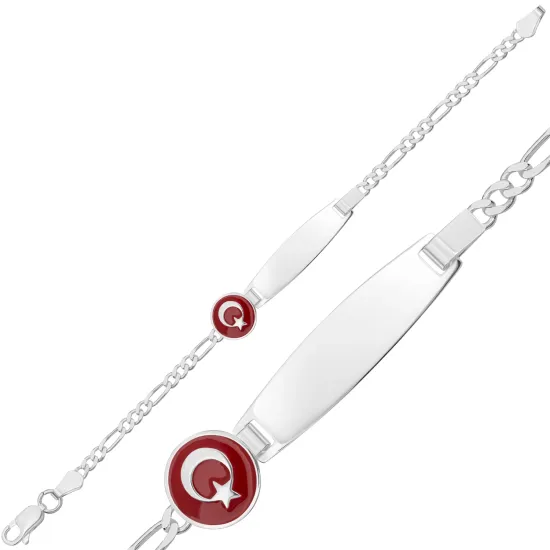 Kişiye Özel Türk Bayrağı Figürlü Gümüş Çocuk Künyesi