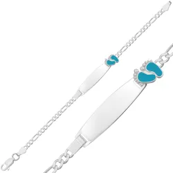 Kişiye Özel Mavi Ayak İzi Gümüş Bebek Künyesi