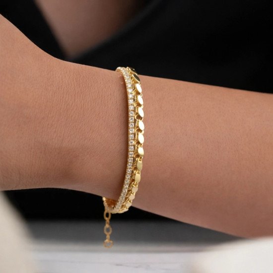 Gümüş Gold Pullu Su Yolu Kadın Bileklik Gümüş Gold Pullu Su Yolu Kadın Bileklik