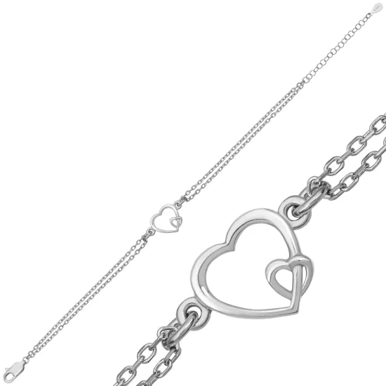 Gümüş İç İçe Aşk Kalp Kadın Bileklik Gümüş İç İçe Aşk Kalp Kadın Bileklik