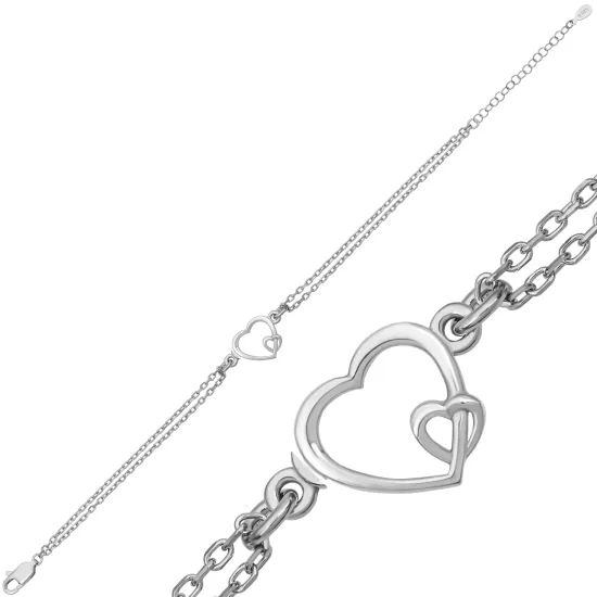 Gümüş İç İçe Aşk Kalp Kadın Bileklik Gümüş İç İçe Aşk Kalp Kadın Bileklik