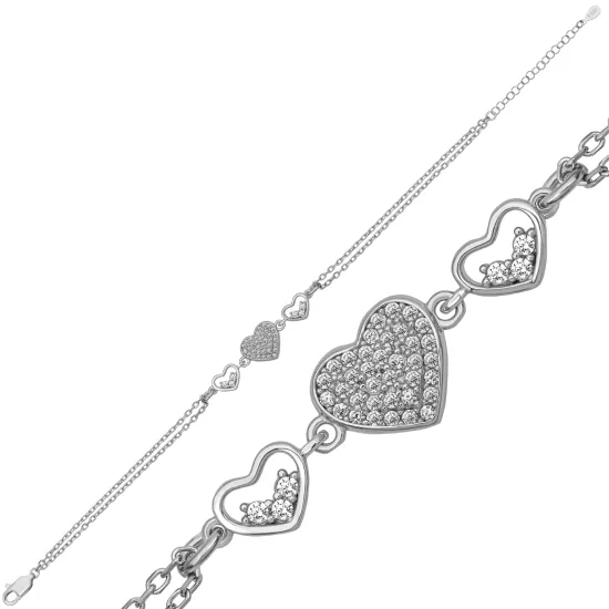 Gümüş Üç Kalpli Kadın Bileklik Gümüş Üç Kalpli Kadın Bileklik