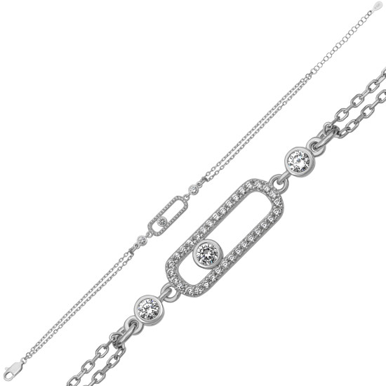 Gümüş Oval Zirkon Taşlı Işıltılı Tektaş Bileklik