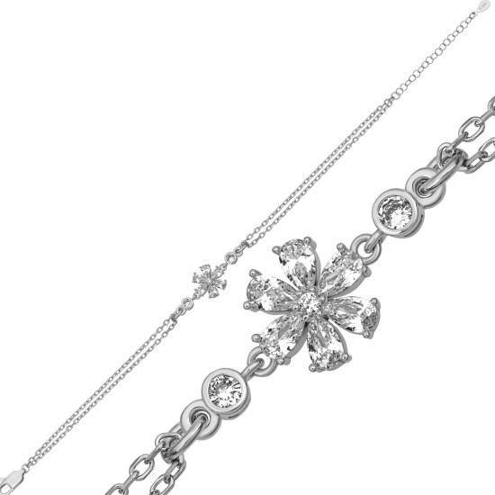 Gümüş Zirkon Taşlı Çiçek Kadın Bileklik Gümüş Zirkon Taşlı Çiçek Kadın Bileklik