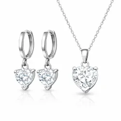 Gümüş Beyaz Taşlı Kalpli Kadın Set