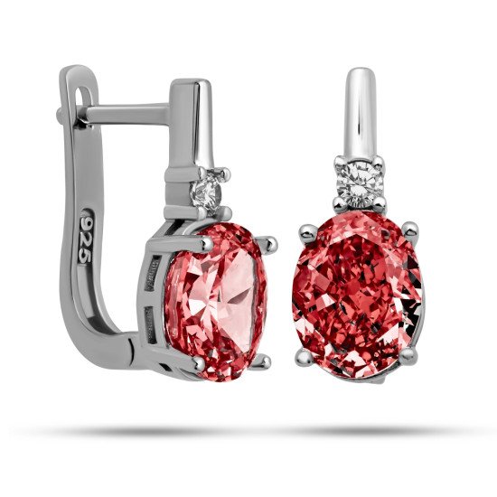 Gümüş Ice Cut Oval Kırmızı Zirkon Taşlı Kadın Küpe Gümüş Ice Cut Oval Kırmızı Zirkon Taşlı Kadın Küpe