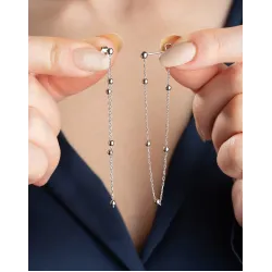 Gümüş Çift Zincirli Top Detaylı Kadın Küpe