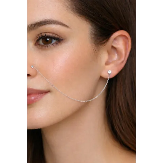 Gümüş Zincirli Burun Piercingi Küpe