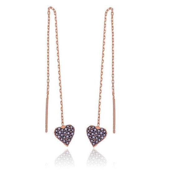 Gümüş Kalpli Zincir Bayan Küpe Gümüş Kalpli Zincir Bayan Küpe